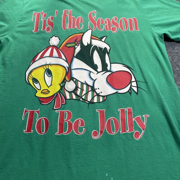 Vtg Looney Tunes Shirt Mens Extra Large Green Twitty Bird Holiday Christmas 1998 - Picture 2 of 11